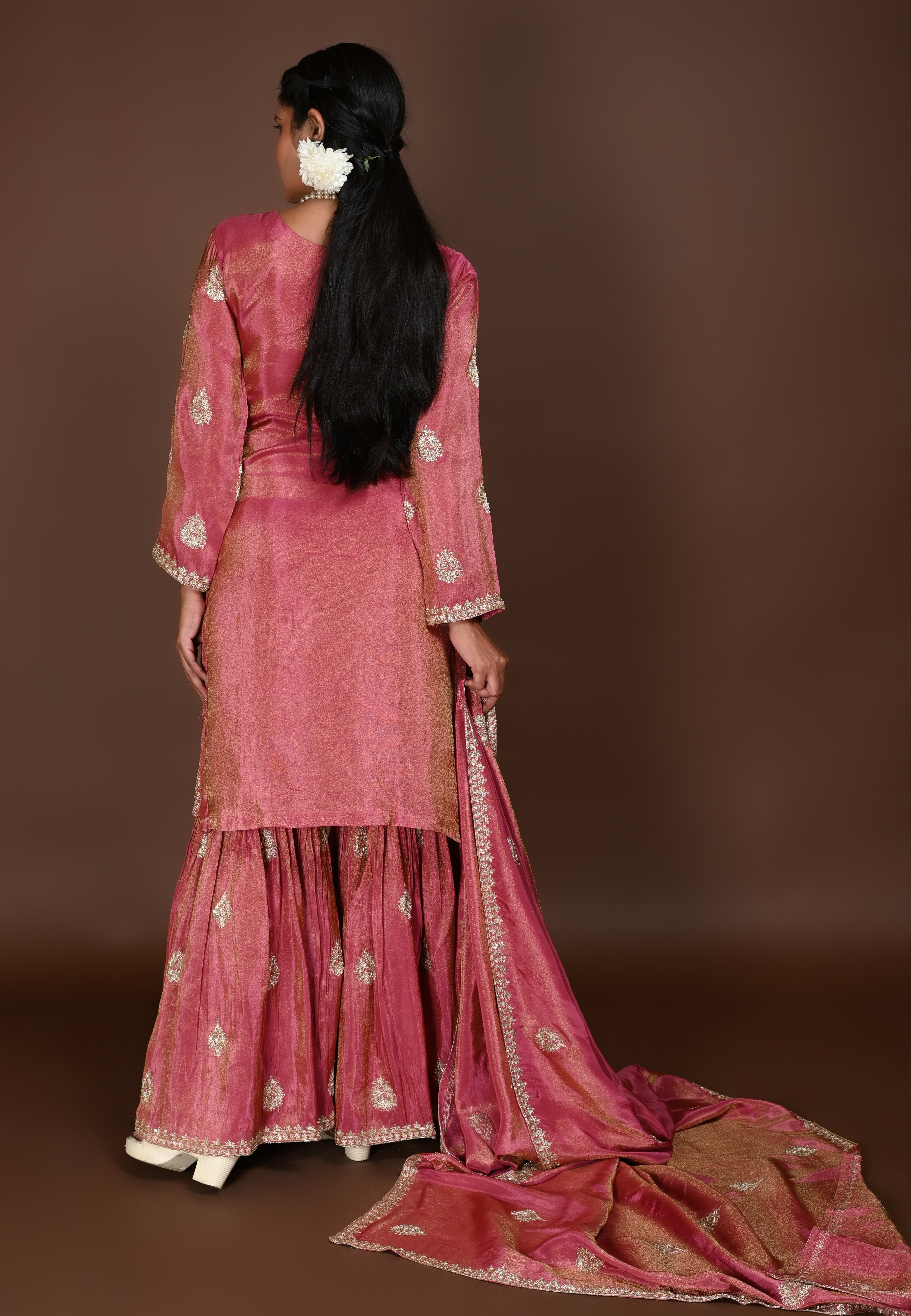 Rose Gold Straight Suit with Gharara