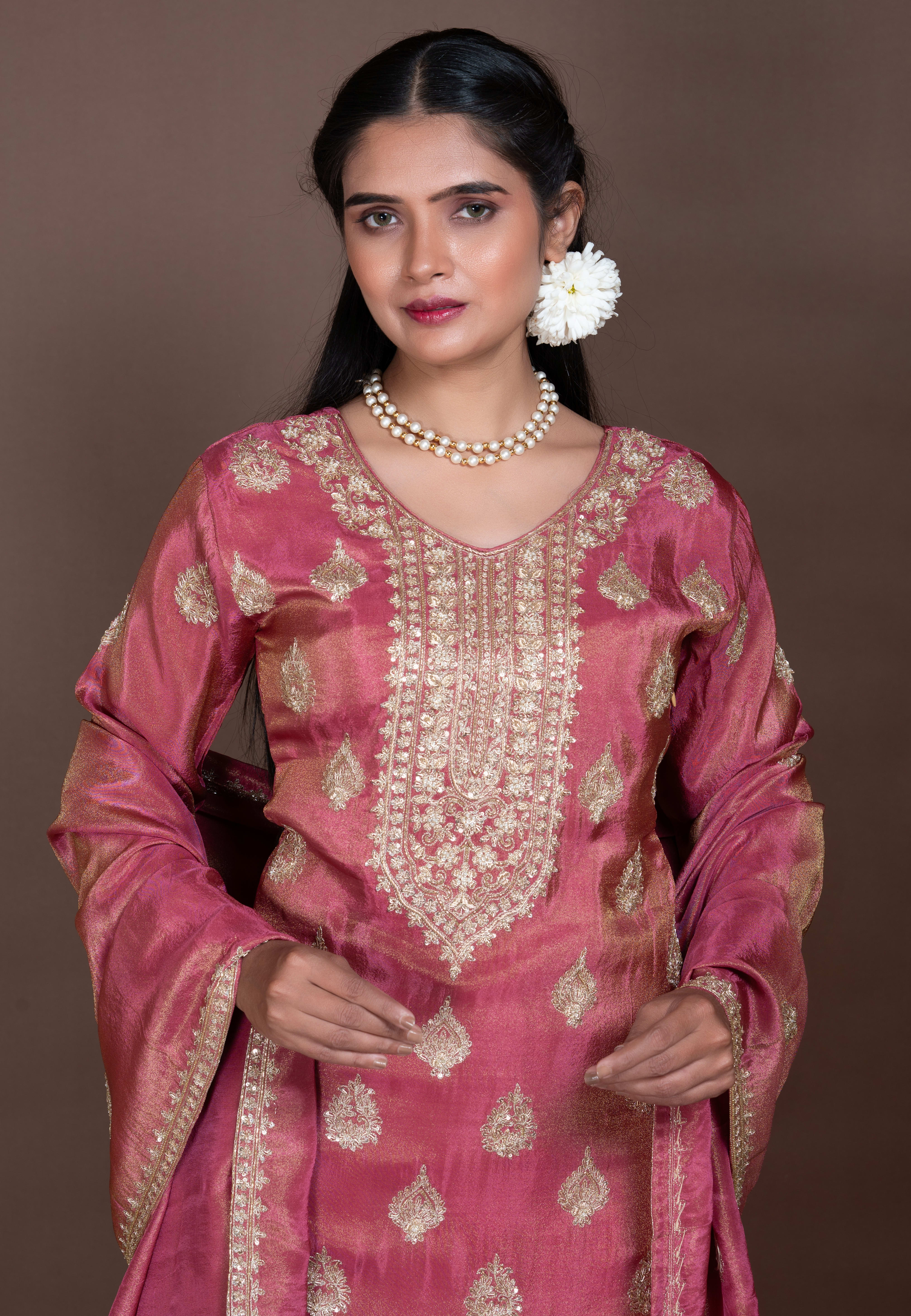 Rose Gold Straight Suit with Gharara