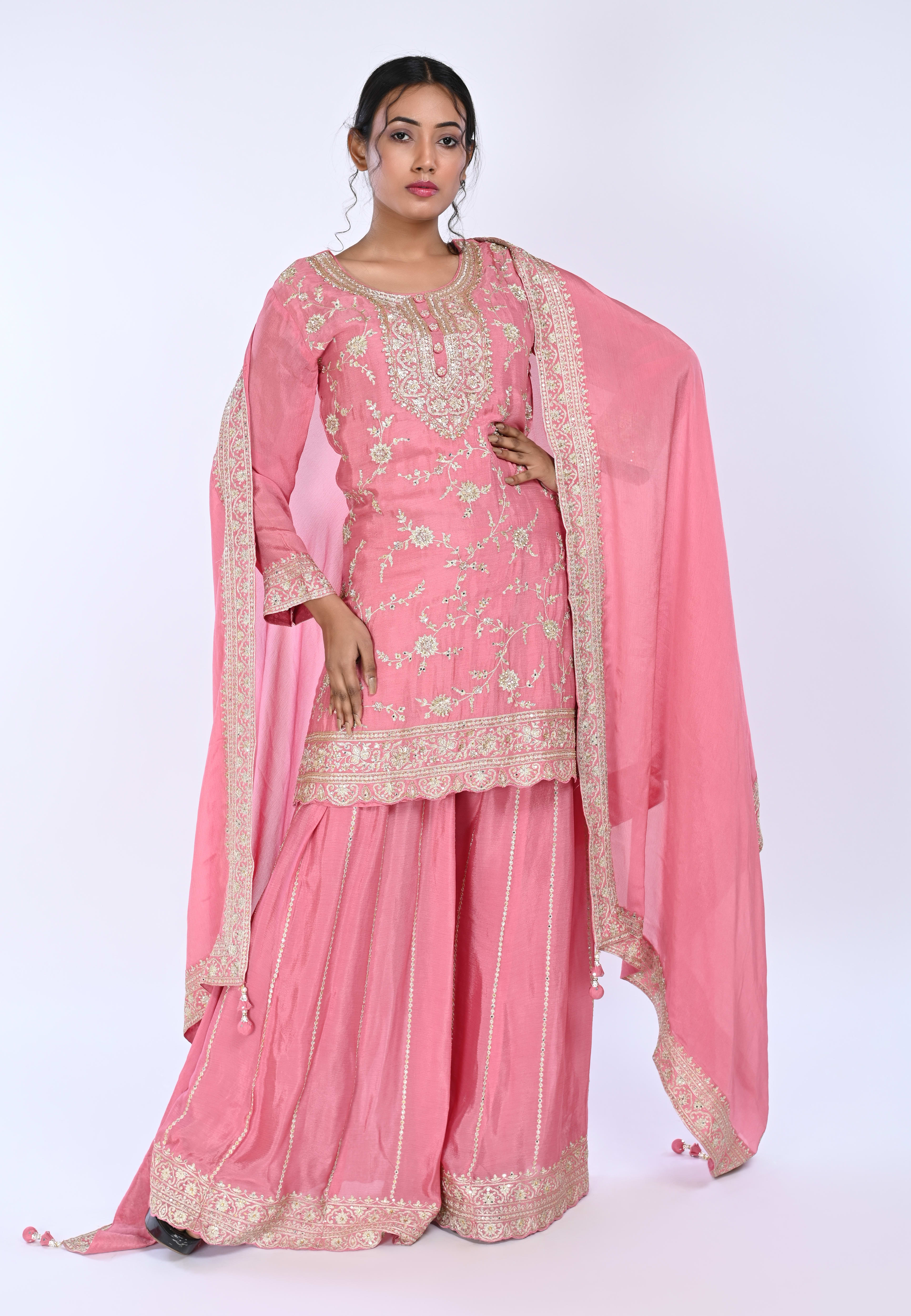 Pink Straight Suit With Palazzo Pant