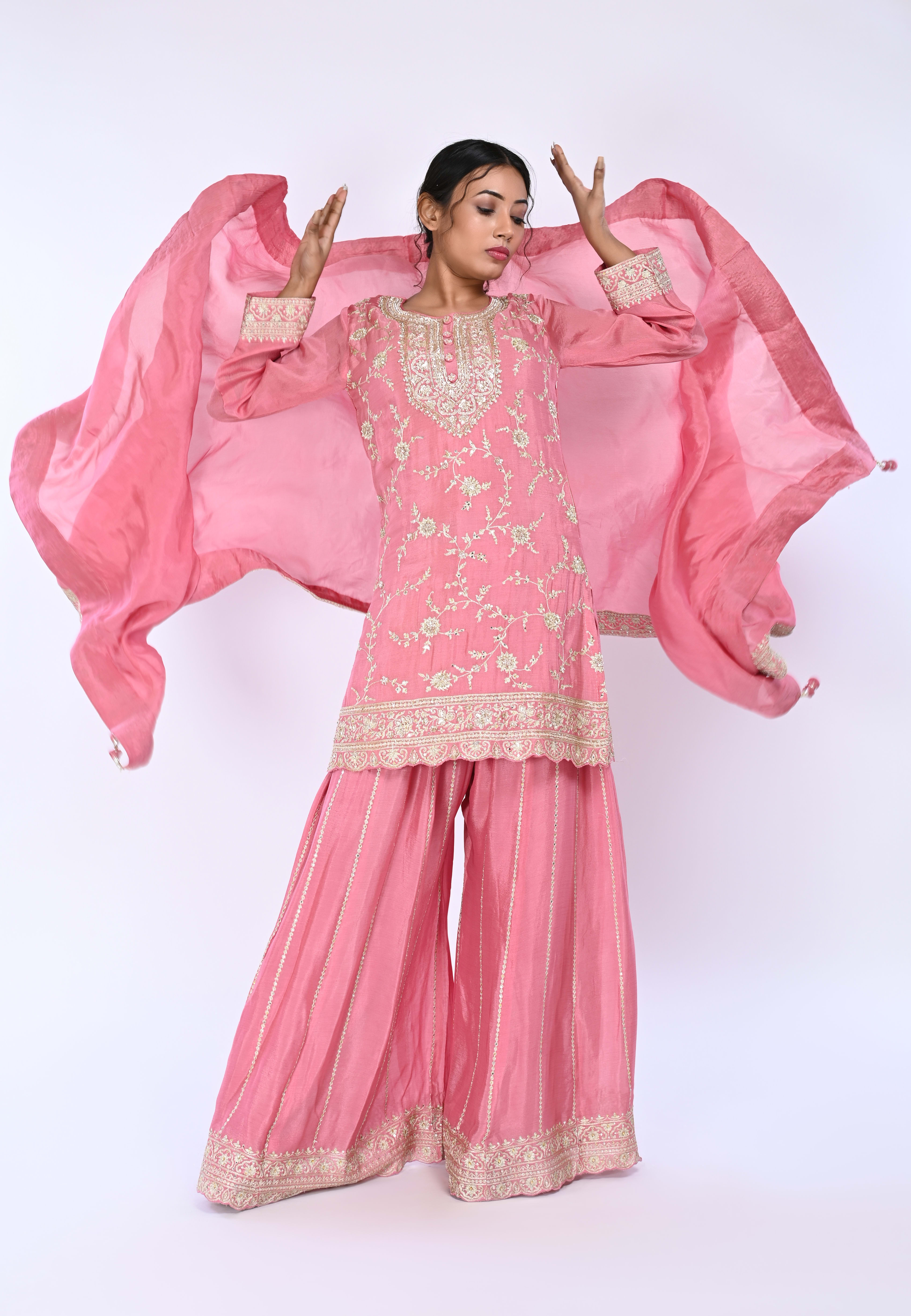 Pink Straight Suit With Palazzo Pant