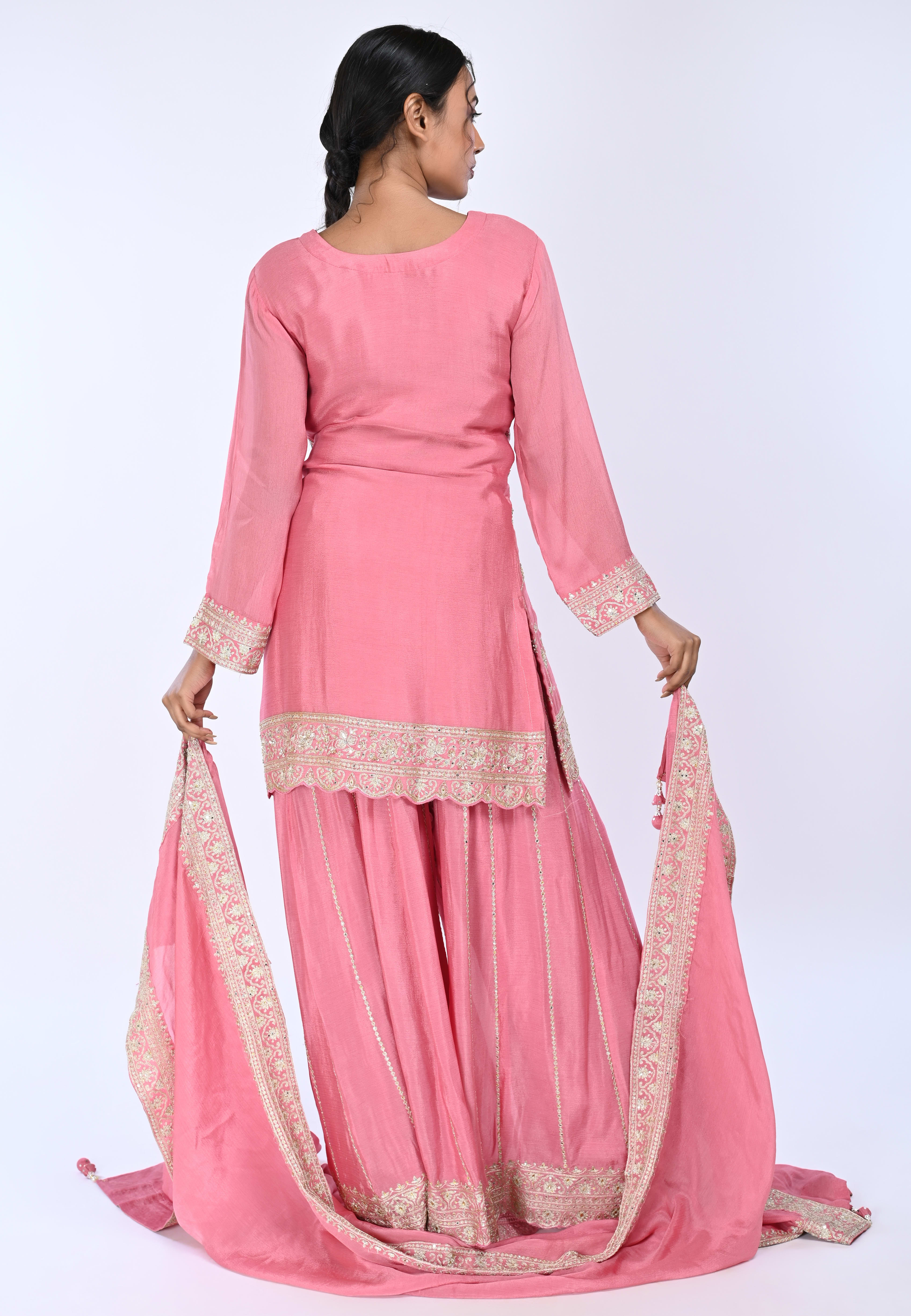 Pink Straight Suit With Palazzo Pant