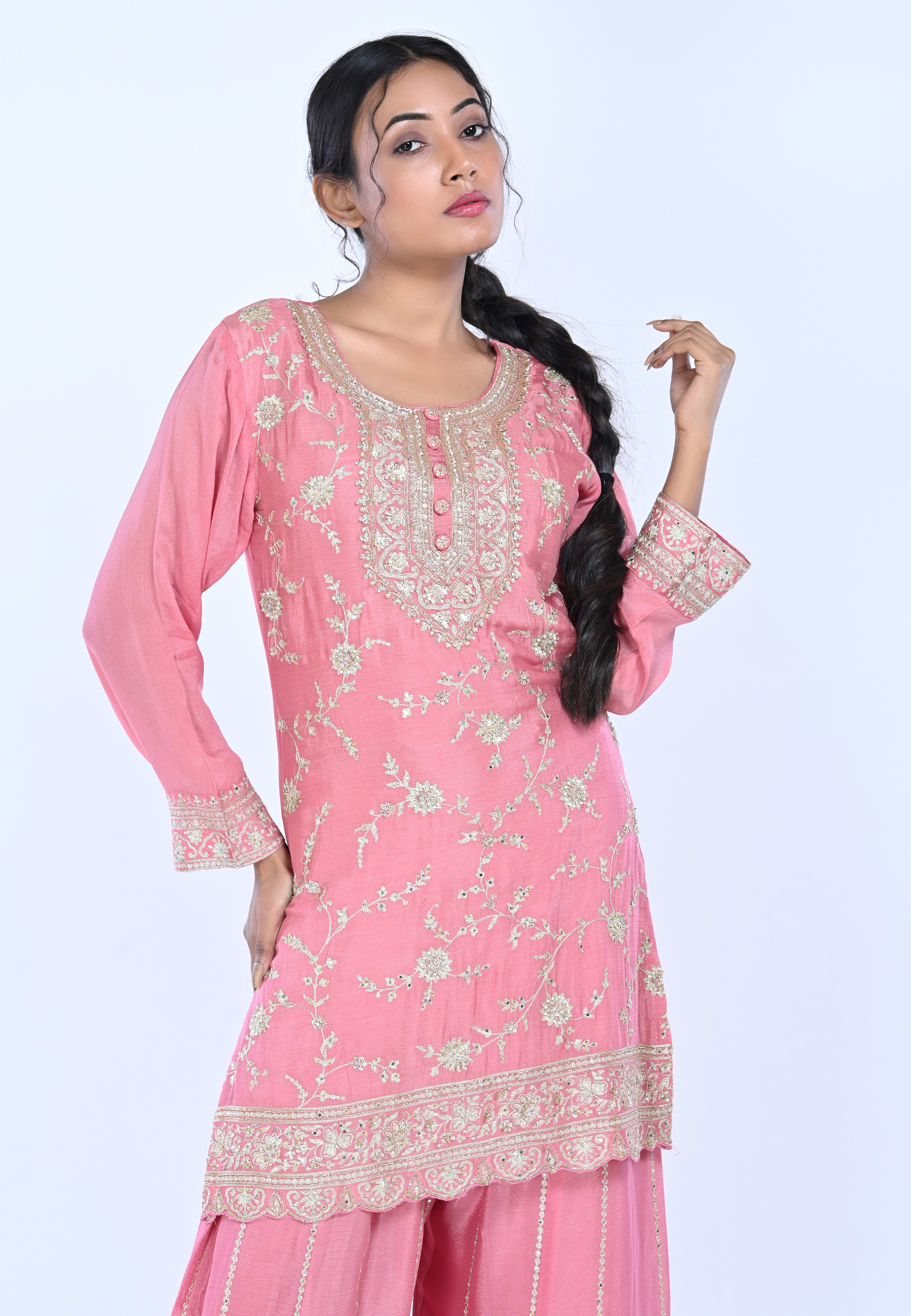 Pink Straight Suit With Palazzo Pant