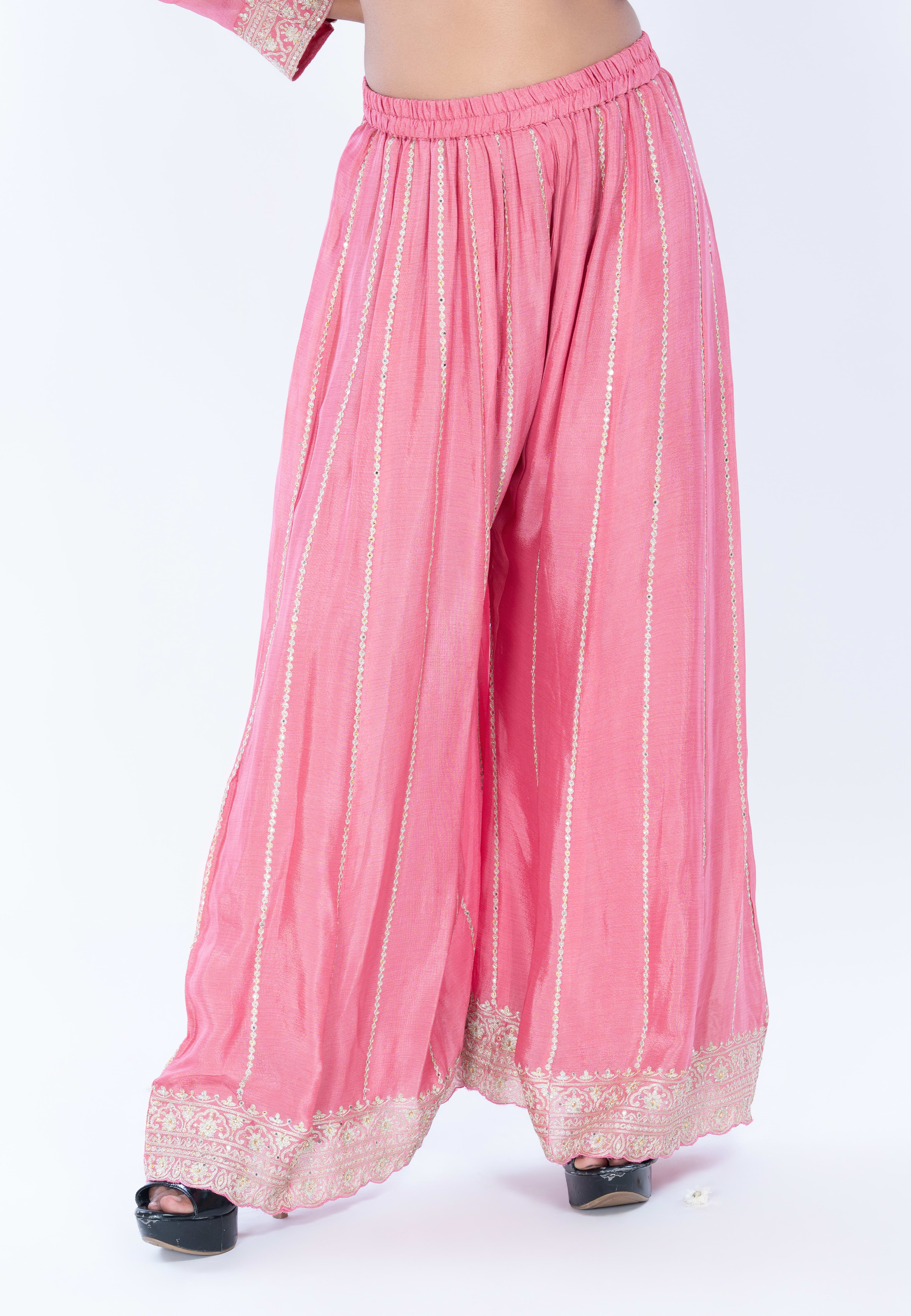 Pink Straight Suit With Palazzo Pant