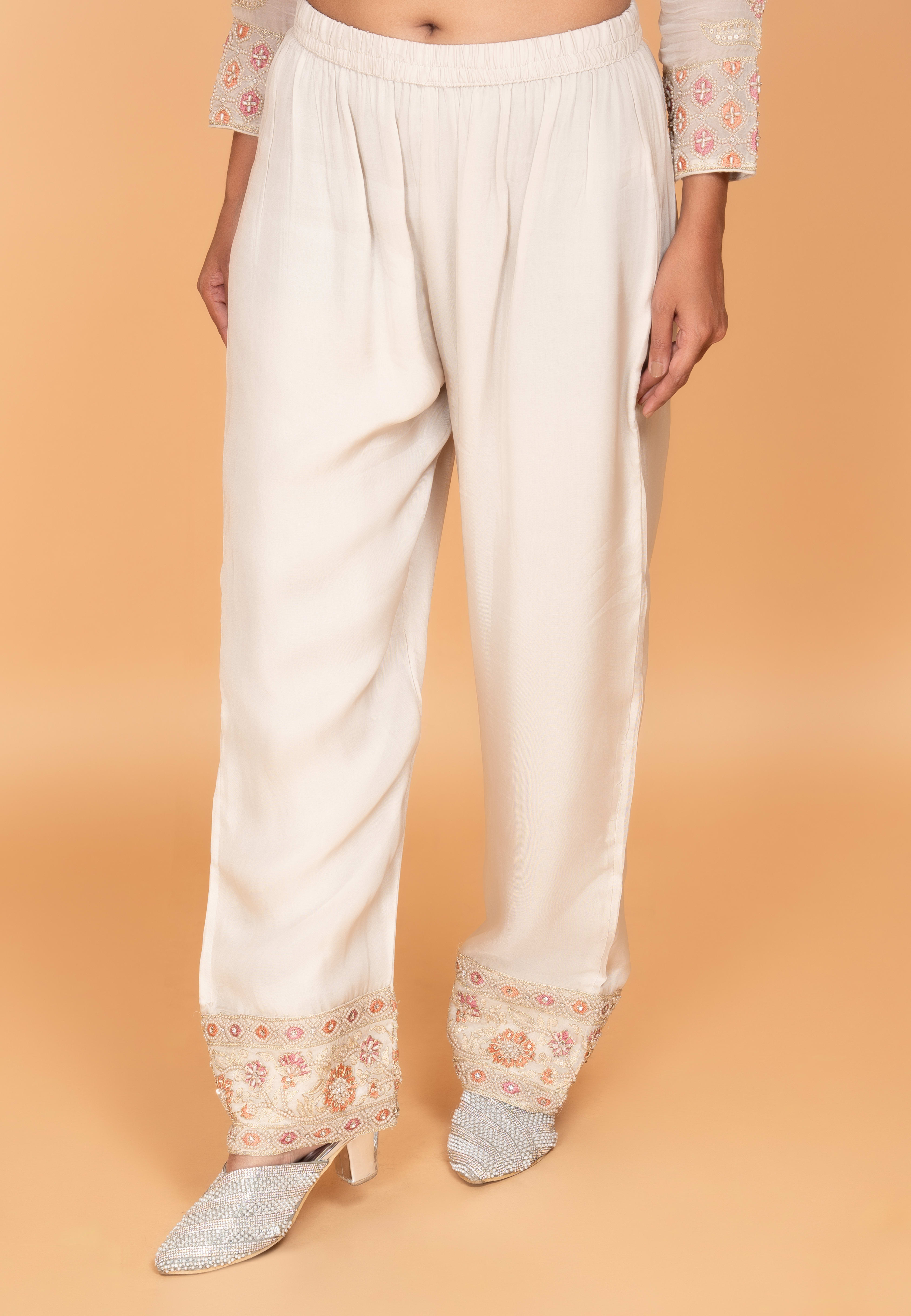 Beige Long straight suit with pants