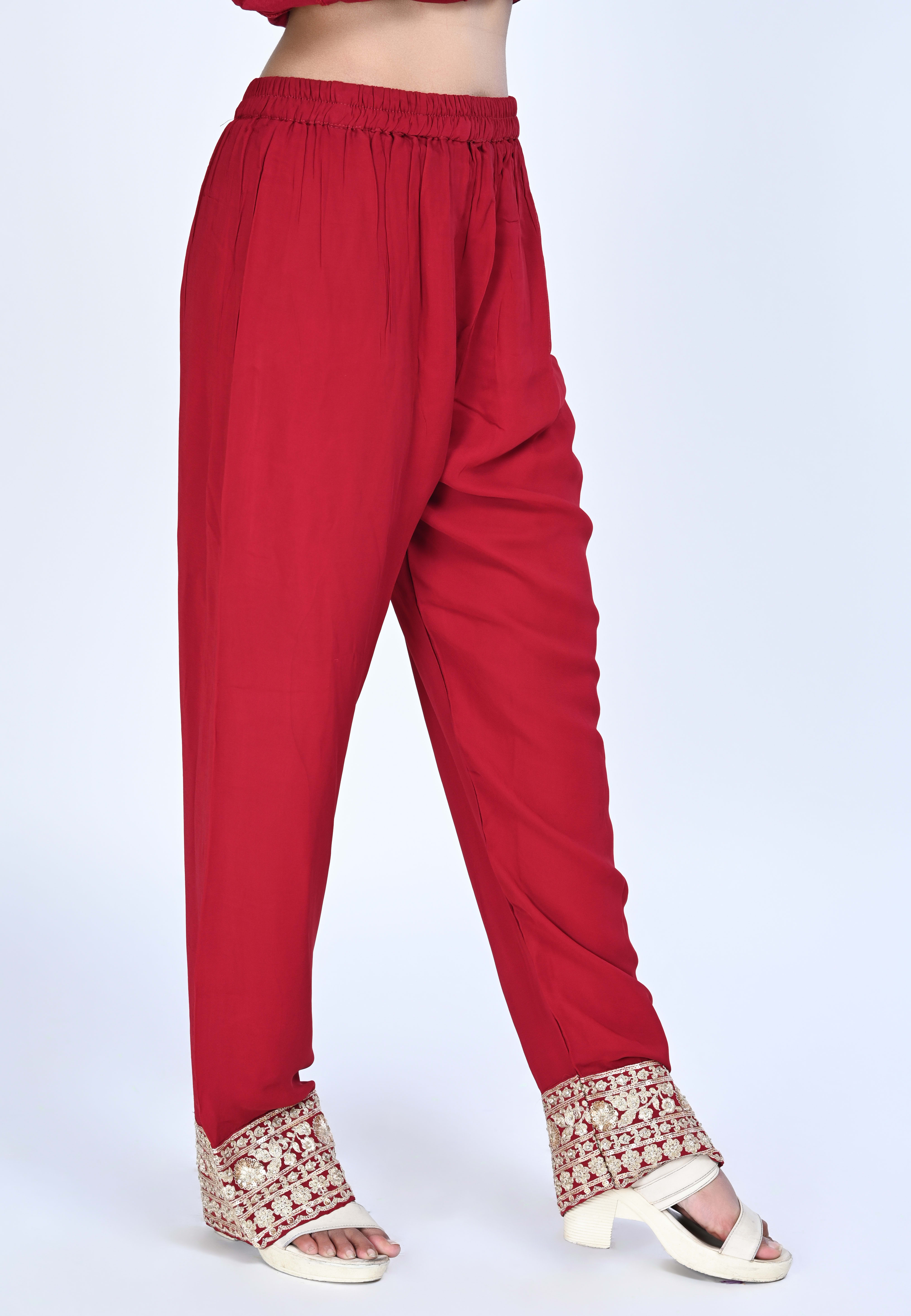 Maroon Long Anarkoli+Middle Cut Suit With Pant
