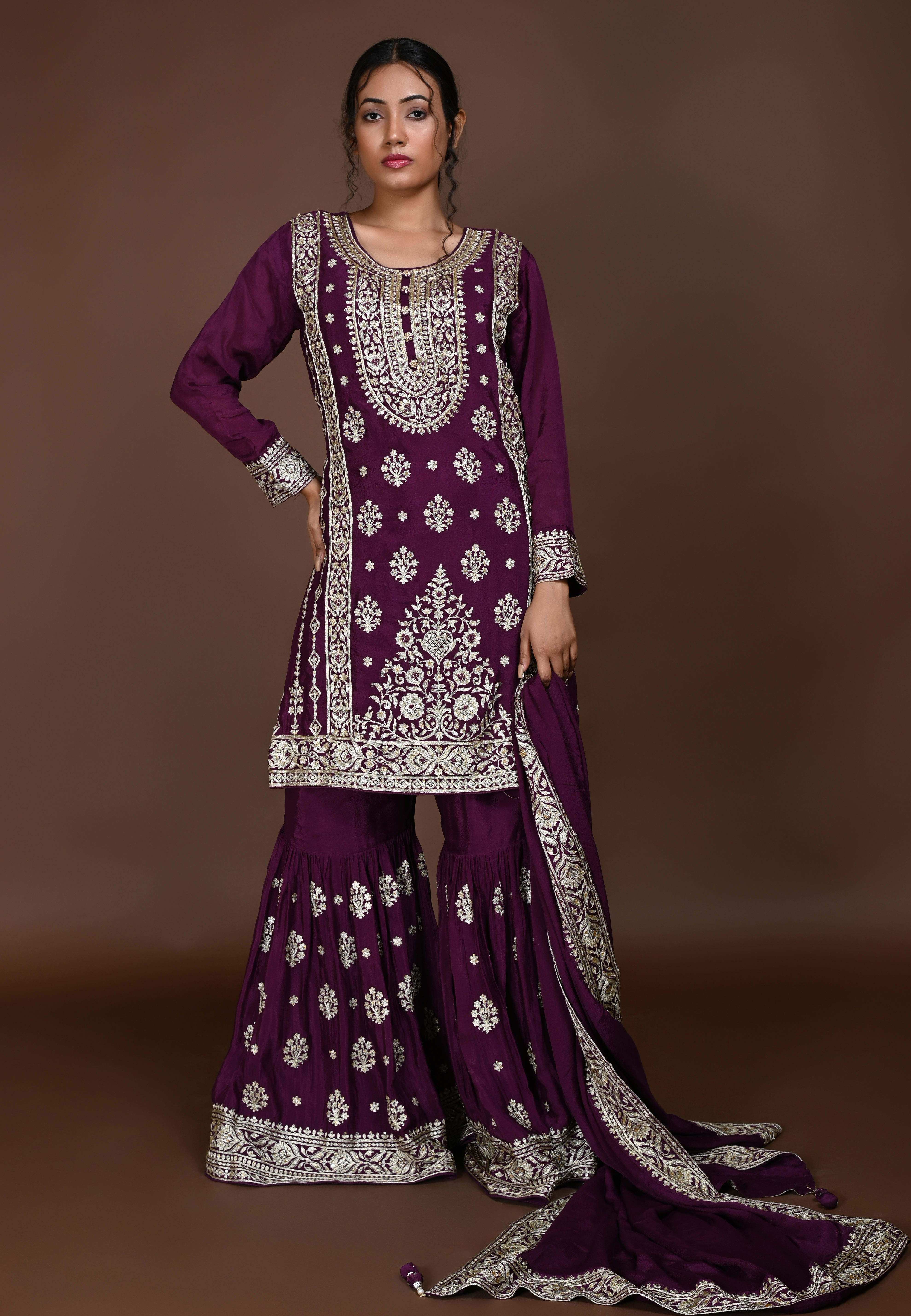 Purple Straight suit with Garara