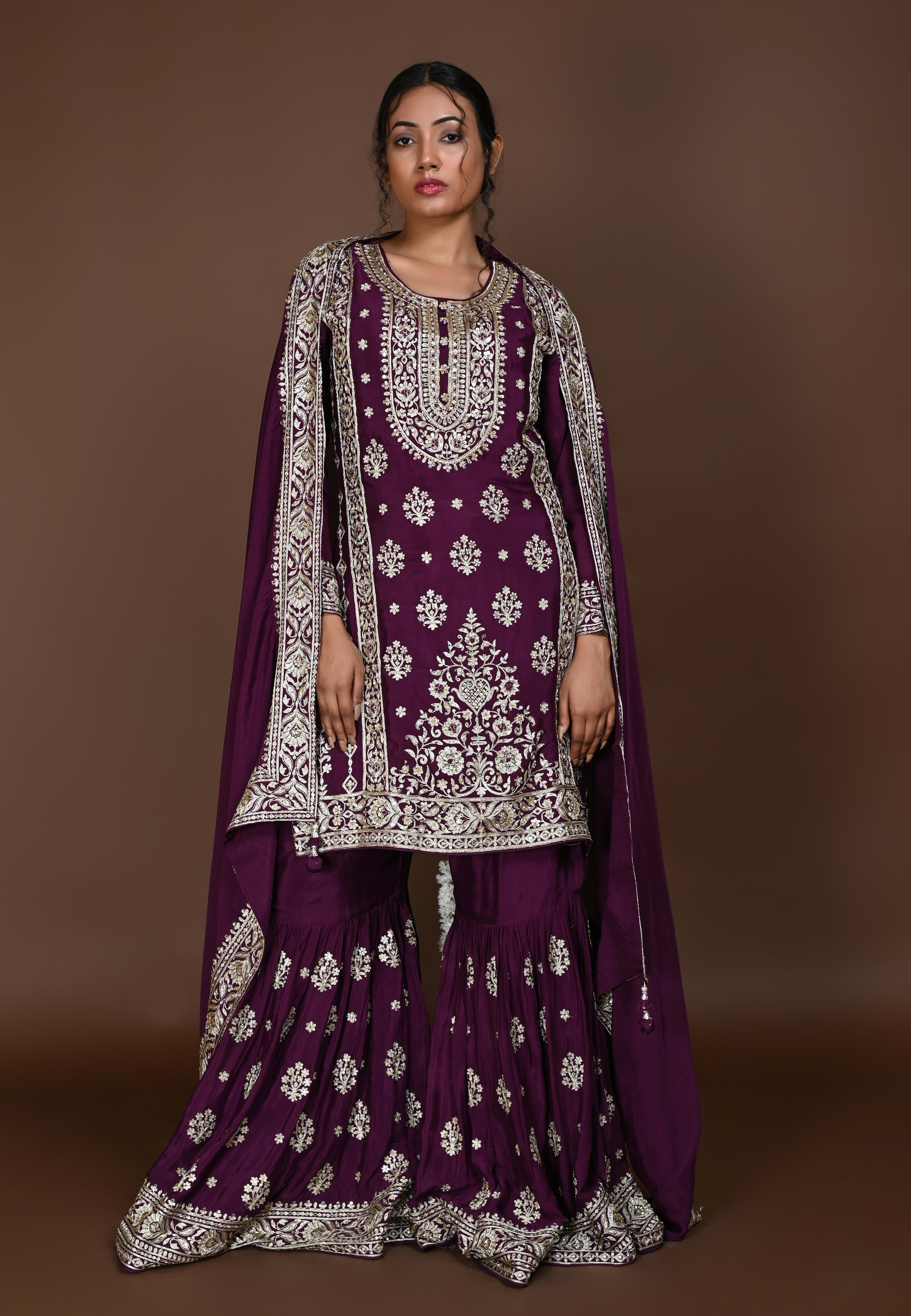Purple Straight suit with Garara