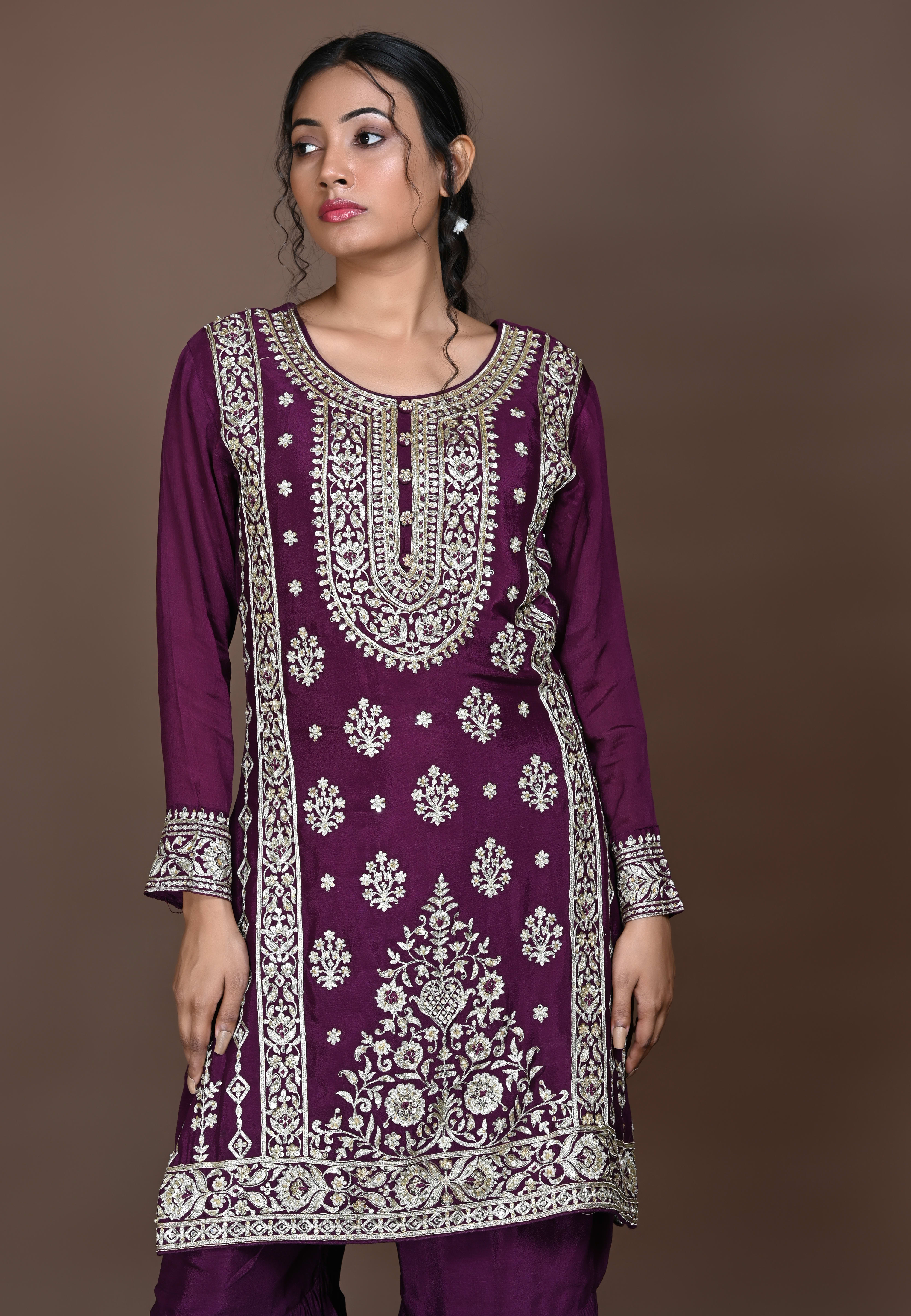Purple Straight suit with Garara