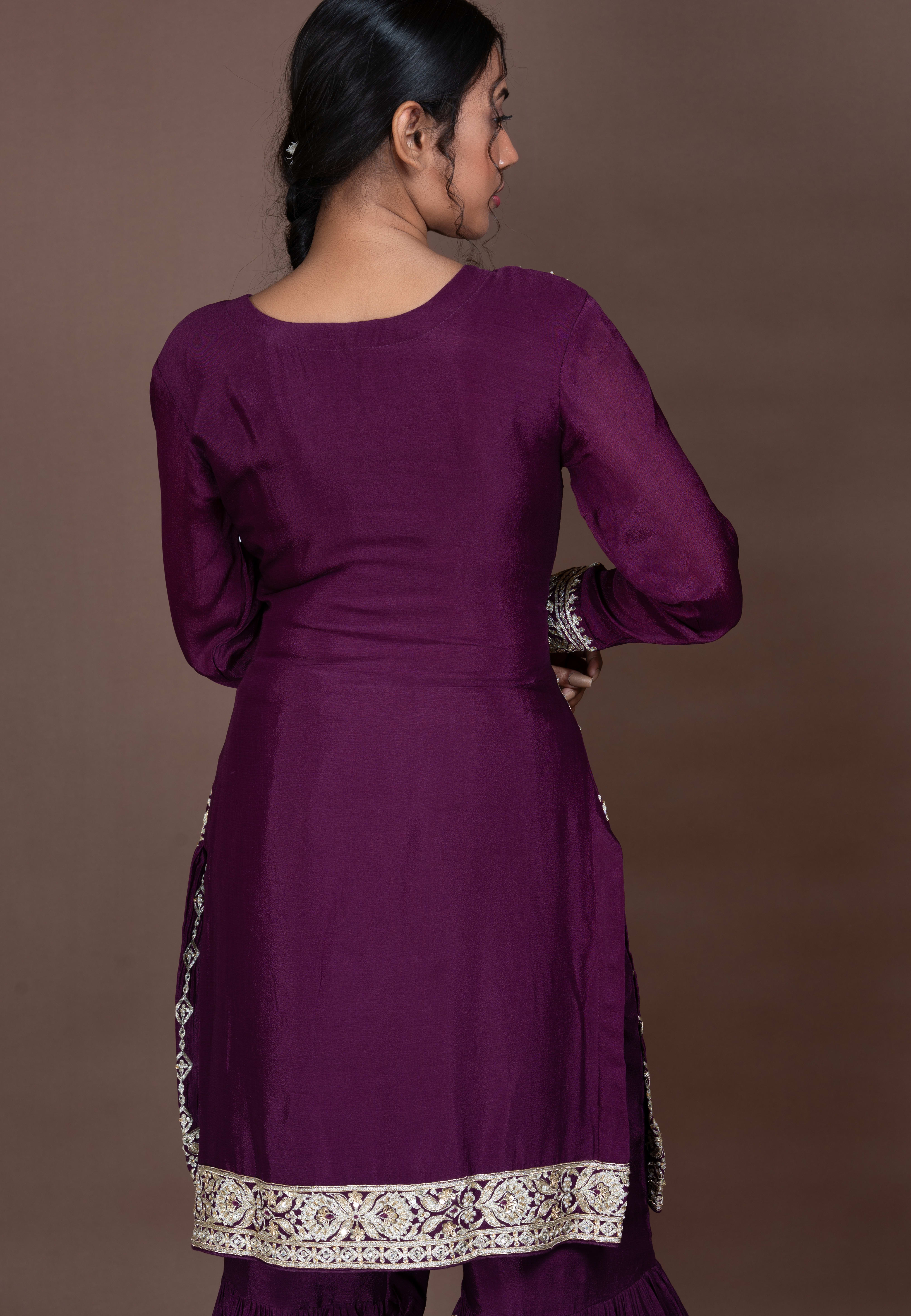 Purple Straight suit with Garara