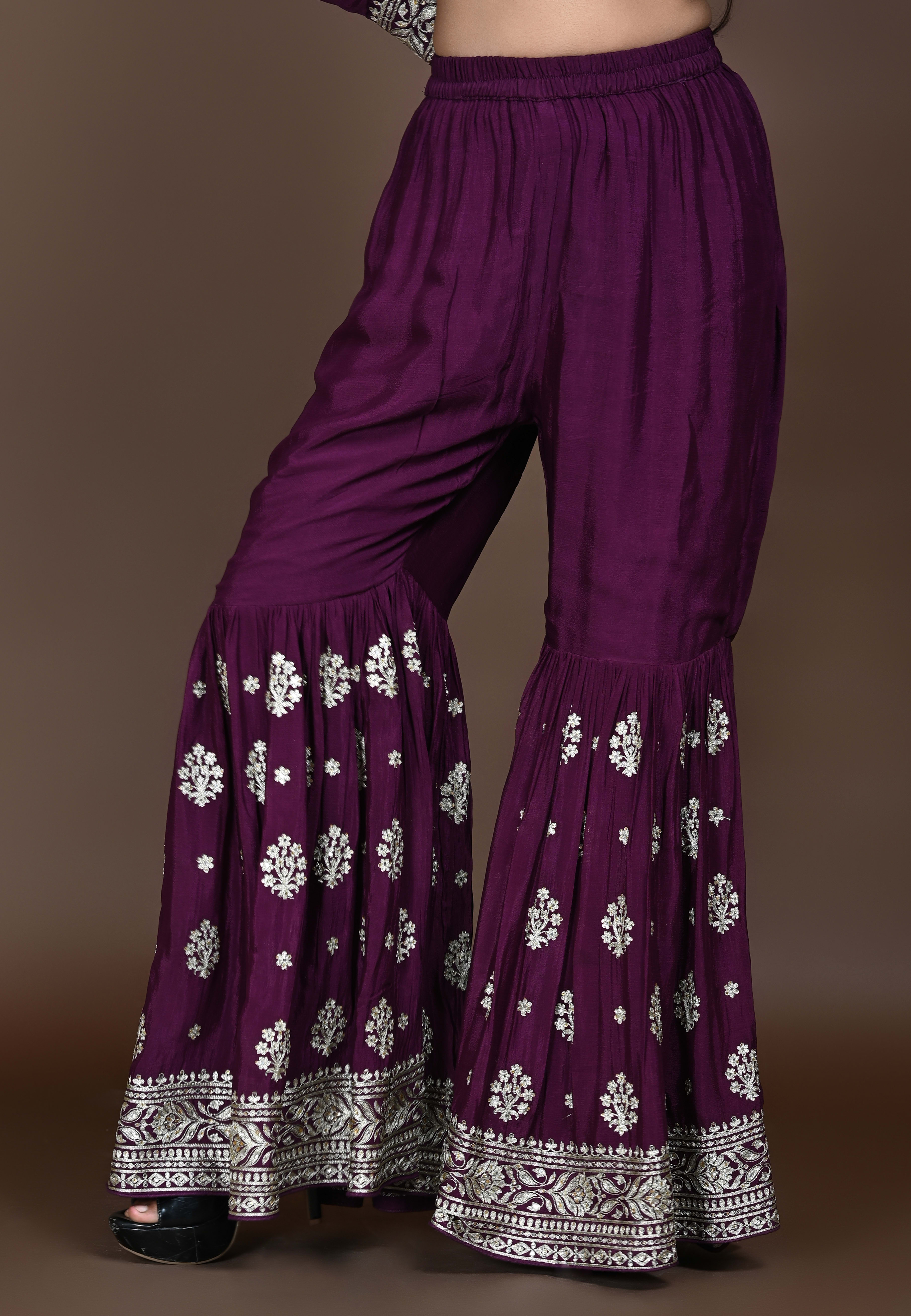 Purple Straight suit with Garara