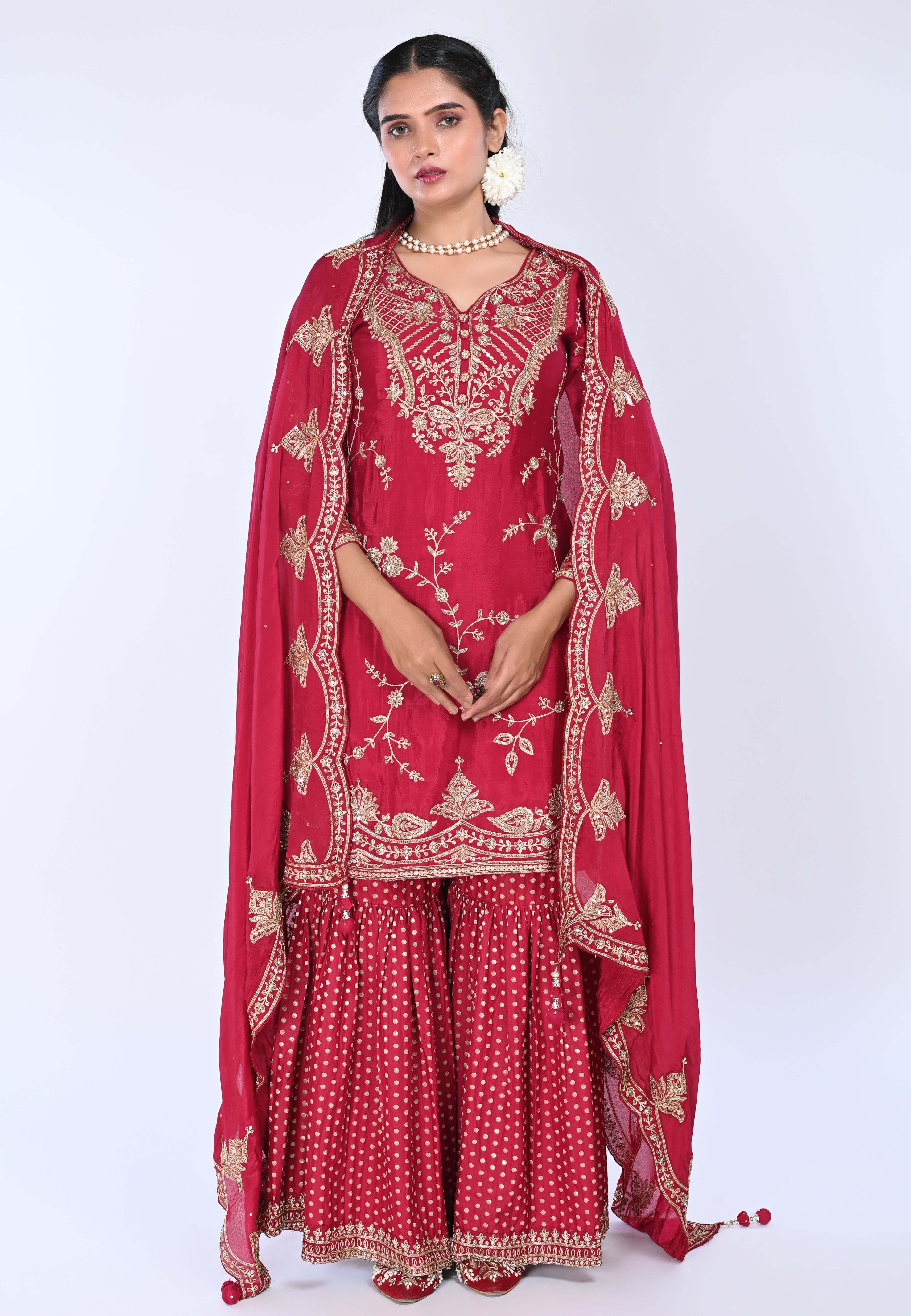 Maroon Straight suit with Gharara