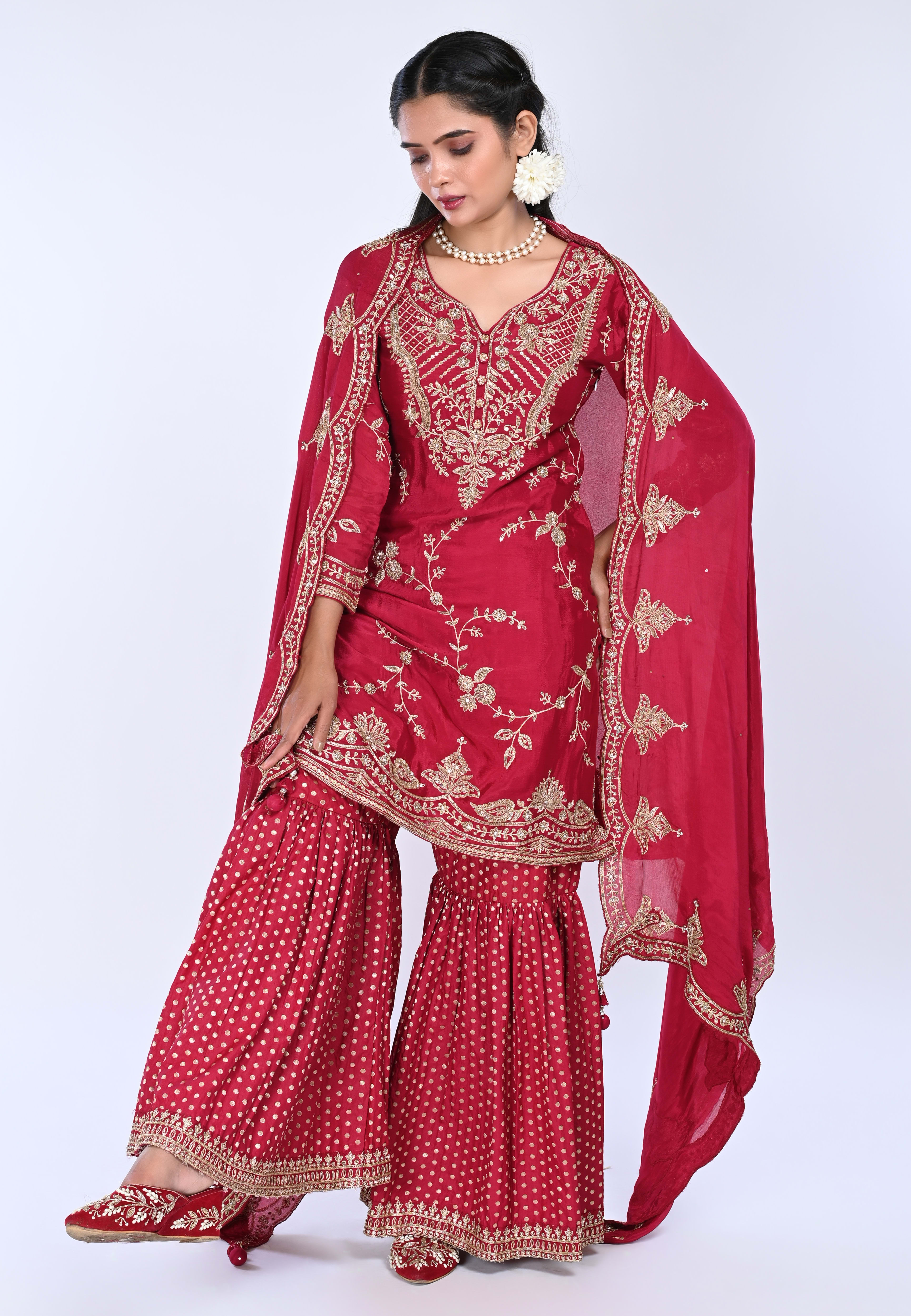 Maroon Straight suit with Gharara