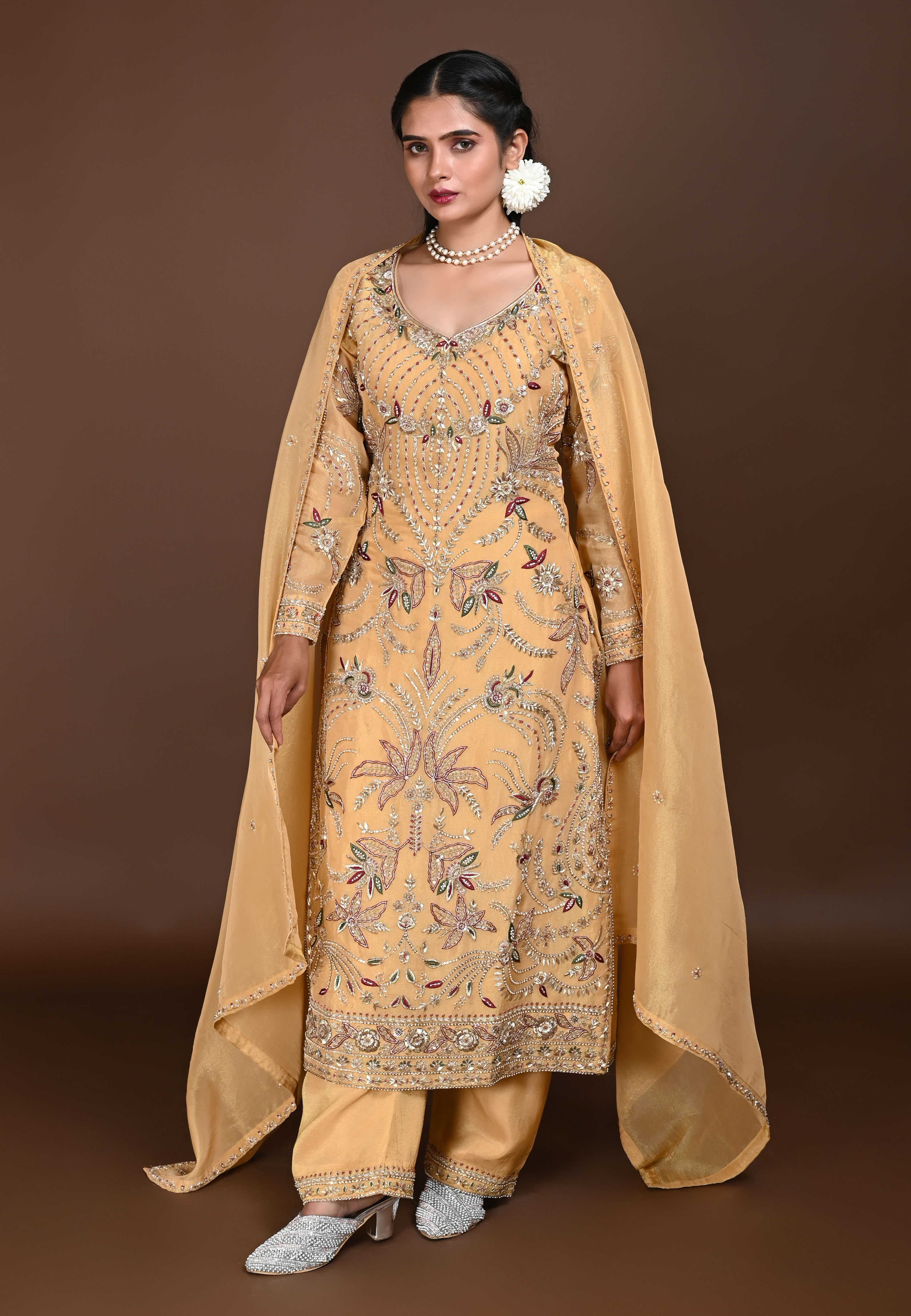 Mustard Long Straight Suit With Pant