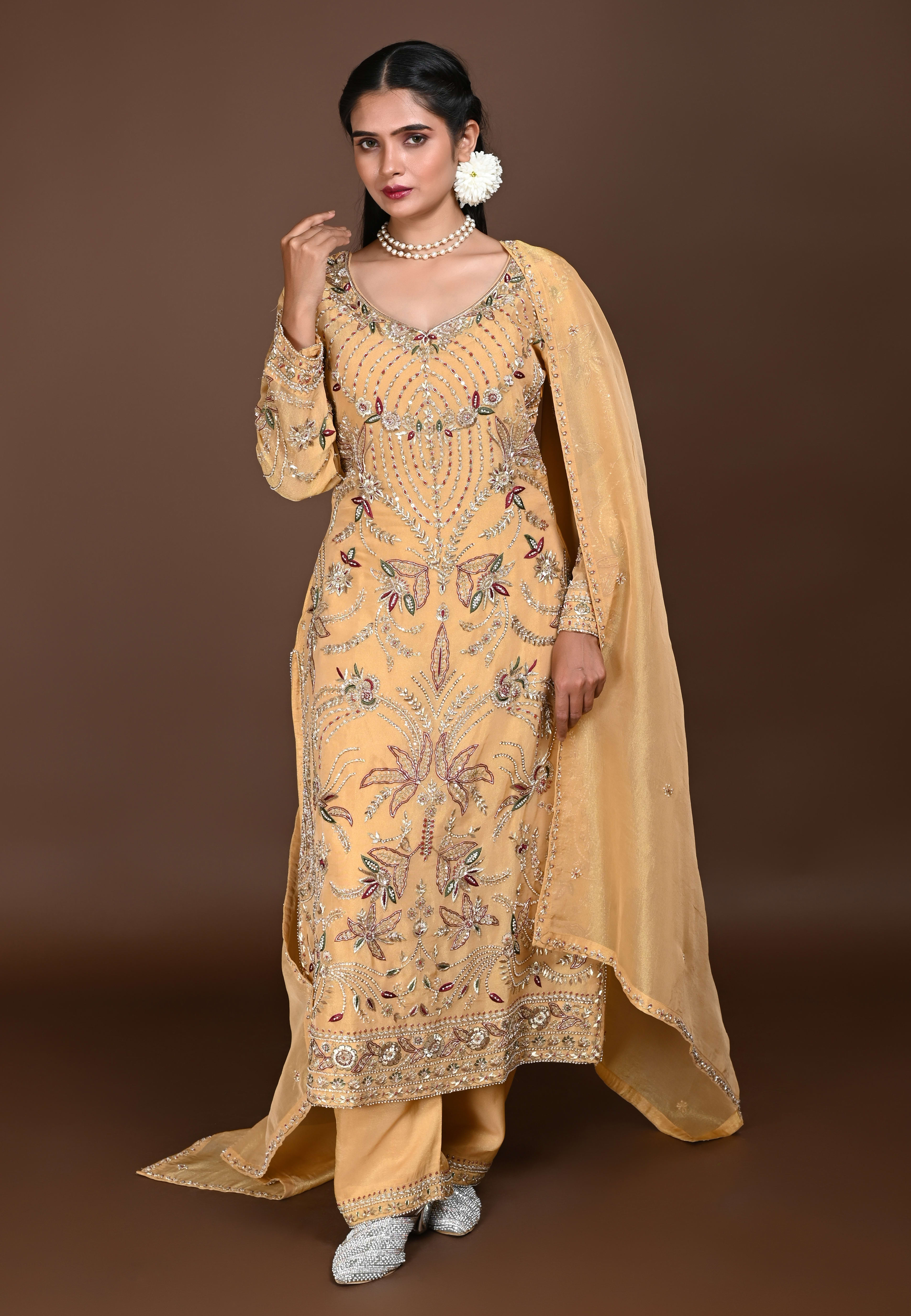 Mustard Long Straight Suit With Pant