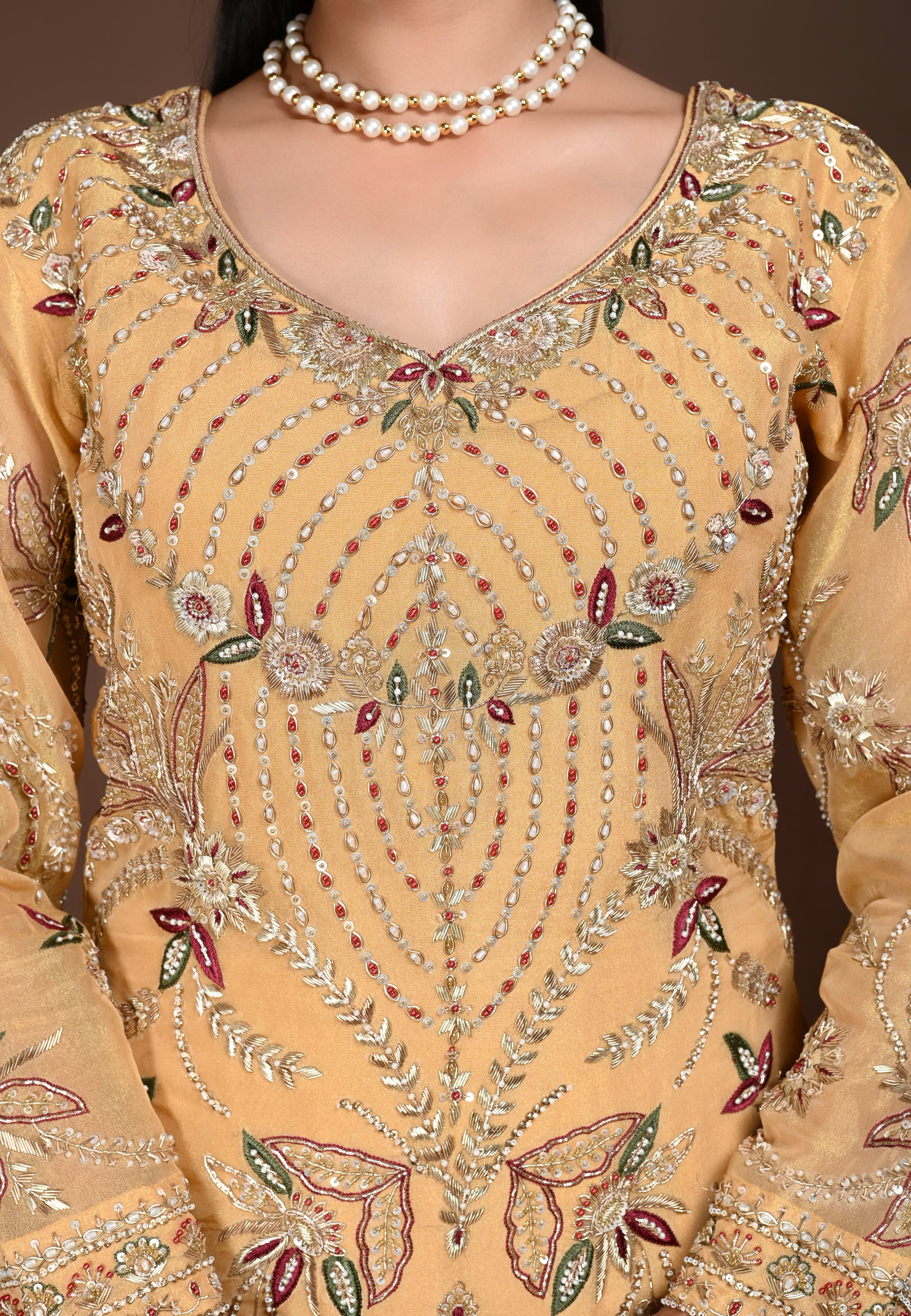 Mustard Long Straight Suit With Pant