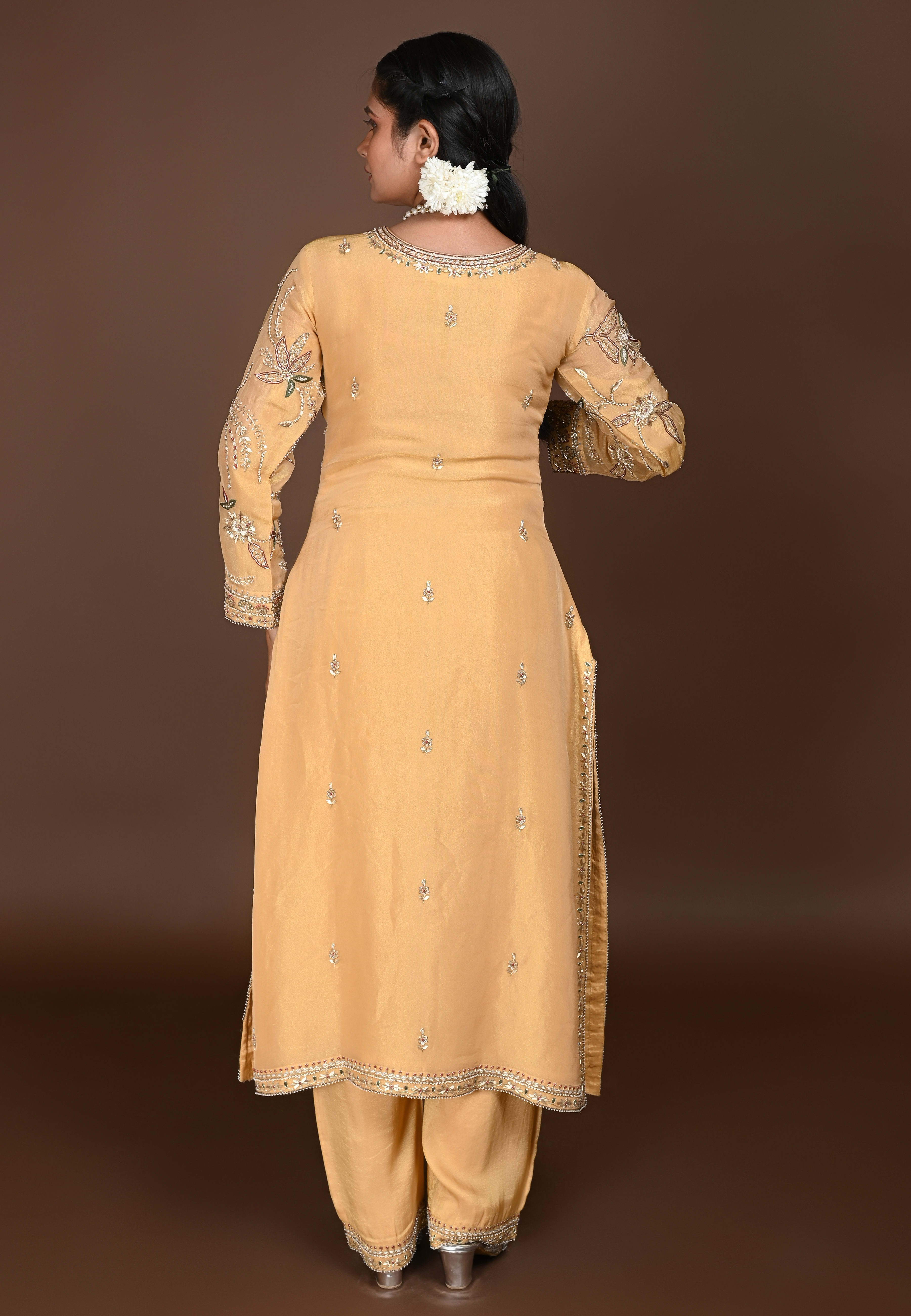 Mustard Long Straight Suit With Pant