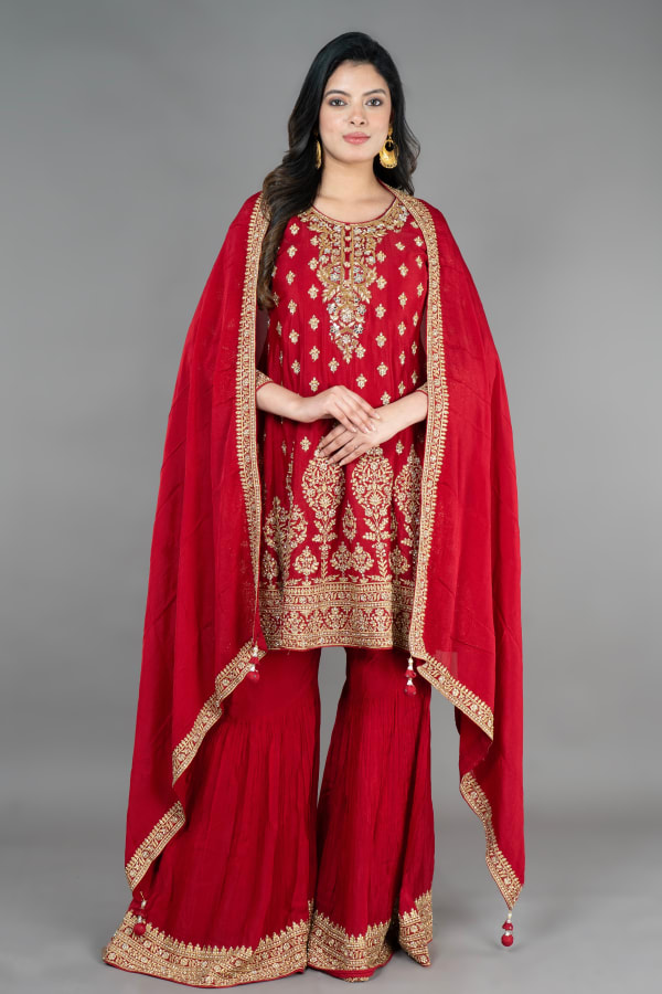 Maroon Paplom Suit With Garara