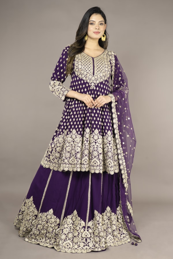 Purple Paplom Suit With Skirt