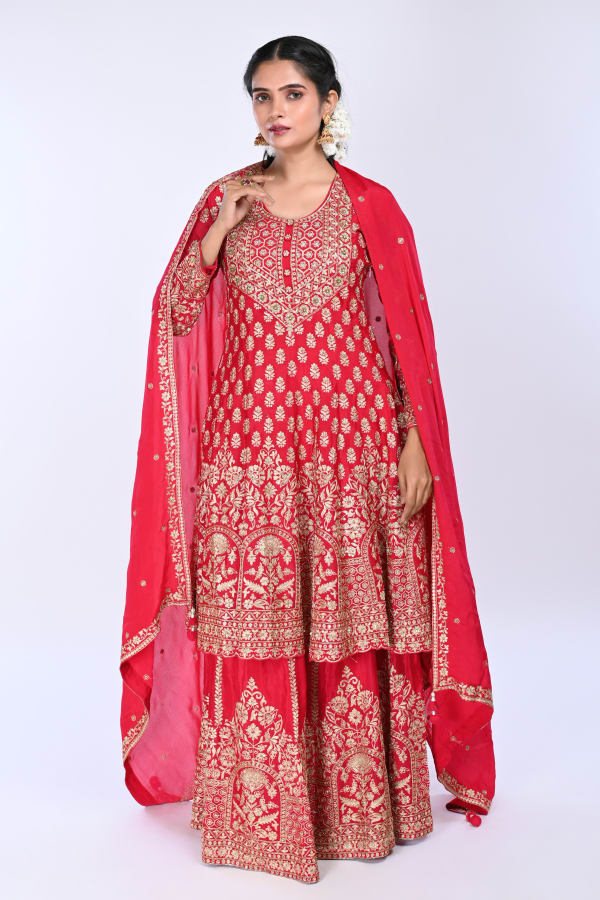 Rani Paplom Short Anarkali Suit With Skirt