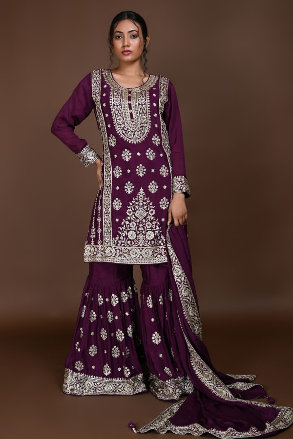 Purple Straight suit with Garara