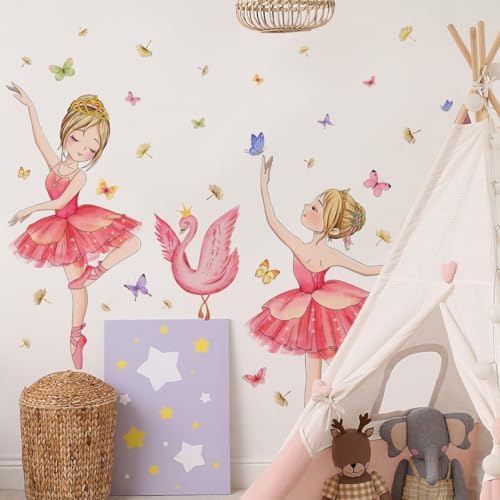 Vue 2 de Stickers Muraux Ballerine Roserouge