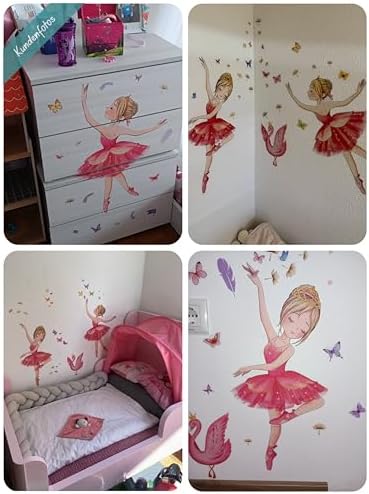 Vue 4 de Stickers Muraux Ballerine Roserouge