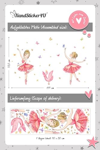 Vue 5 de Stickers Muraux Ballerine Roserouge