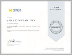Programming for Everybody (Getting Started with Python) Certificate