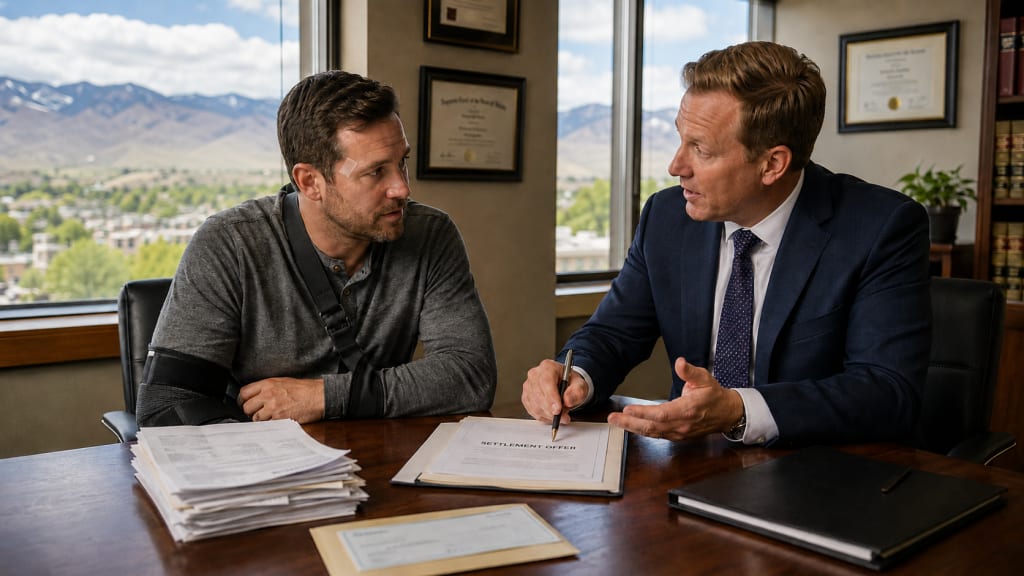 Attorney and client discussing a personal injury settlement in Idaho