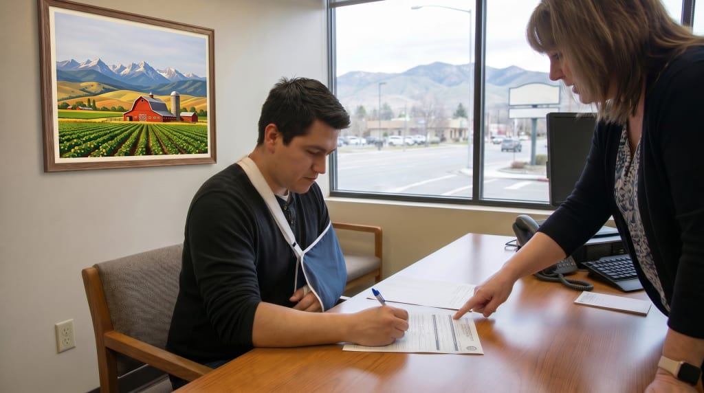 Person filing personal injury claim paperwork in Idaho