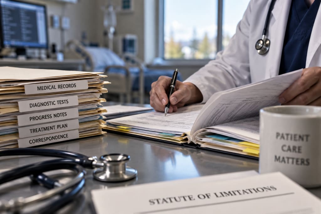 Medical records and legal documents for an Idaho medical malpractice claim