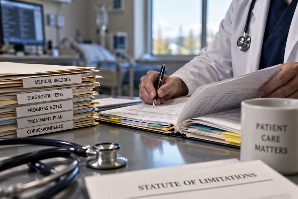 Medical records and legal documents for an Idaho medical malpractice claim