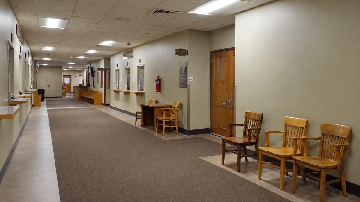 Quiet corridor inside the Idaho Falls courthouse