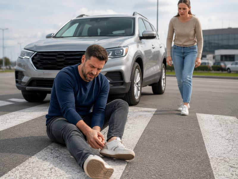 Injured pedestrian after being struck by a vehicle, showing the medical harm a claim should reflect