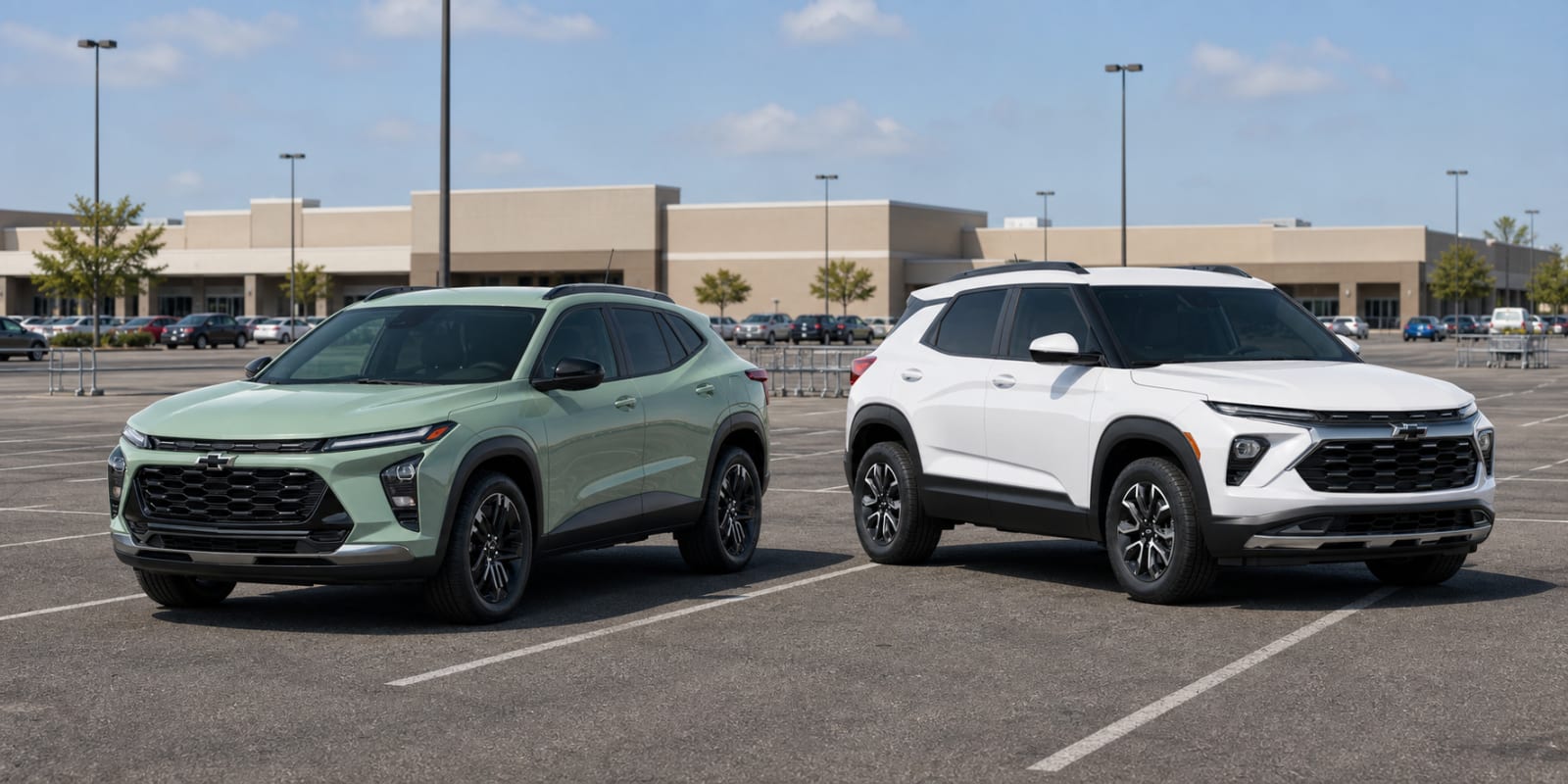 Chevrolet Trax and Trailblazer compact SUVs parked side by side