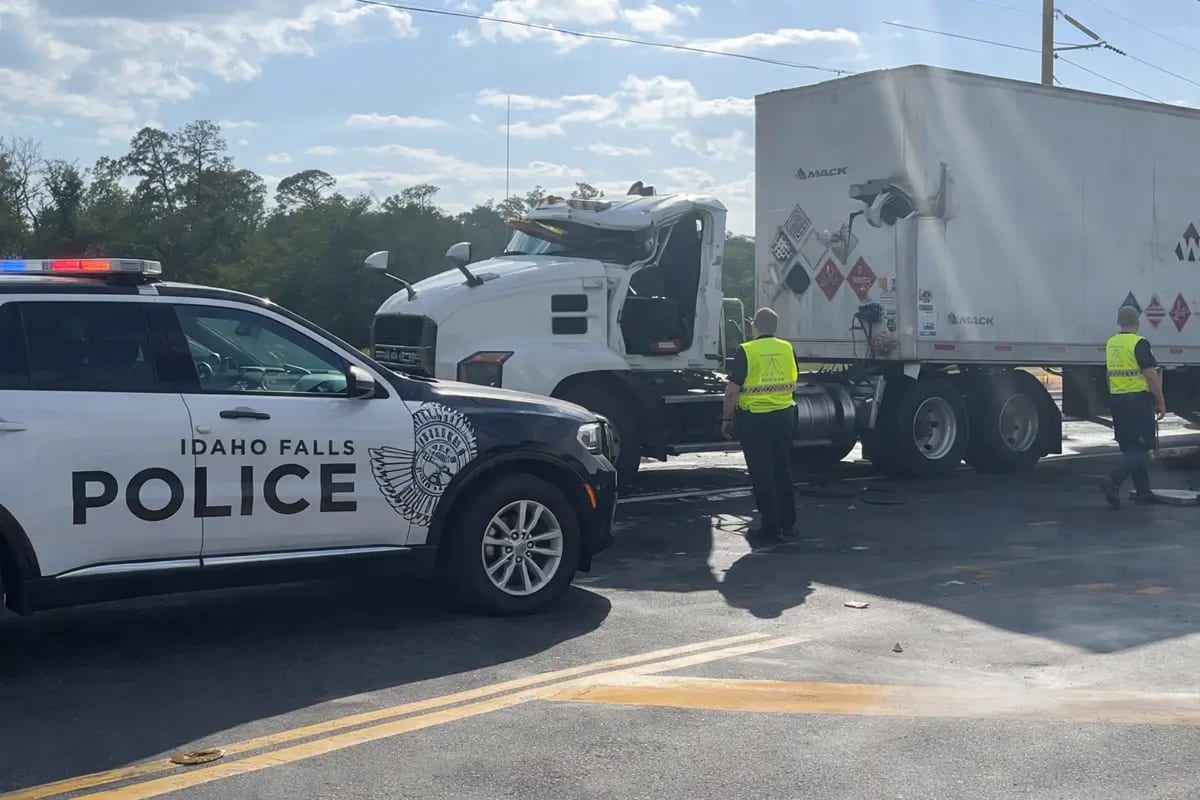 Idaho Falls Police on the scene of a truck wreck