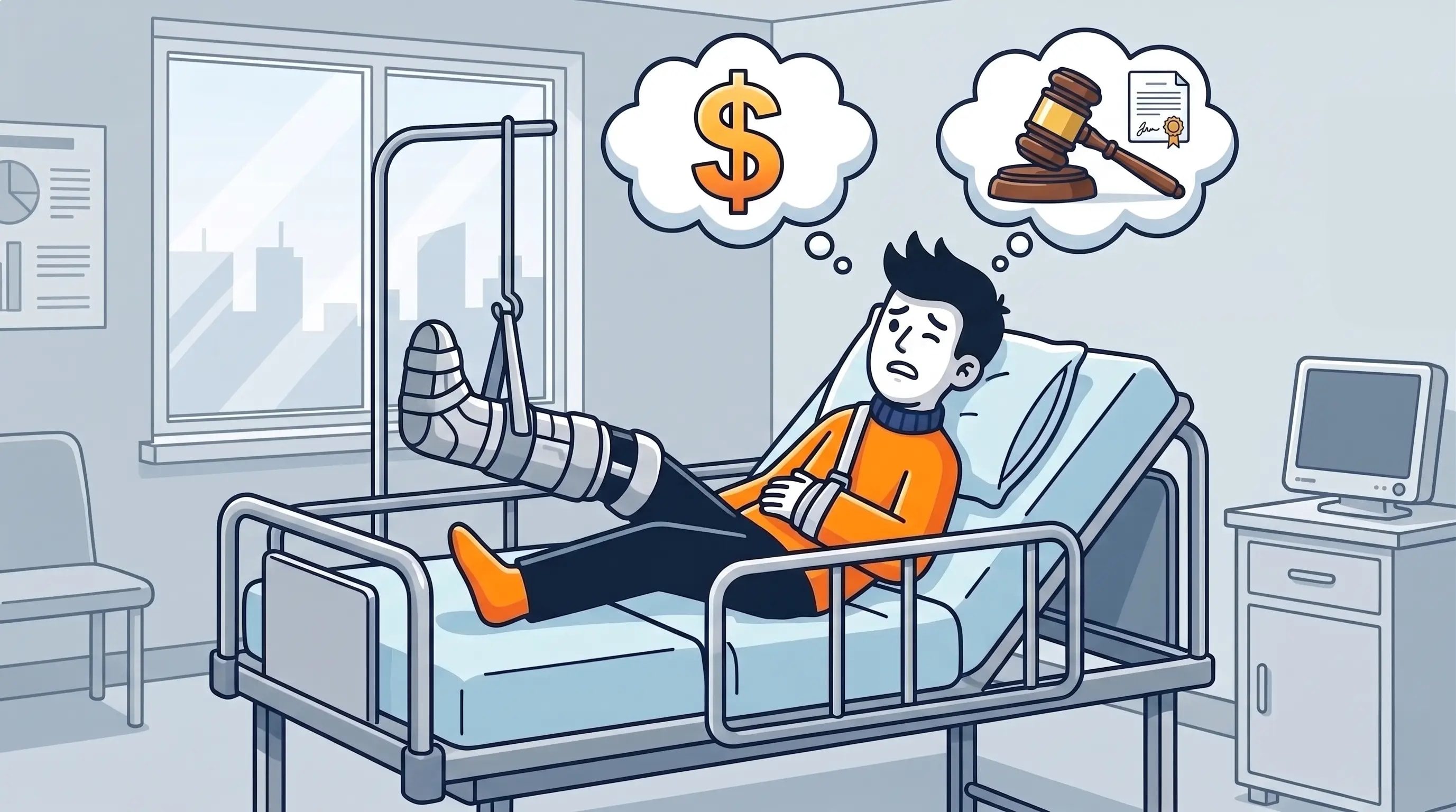 Slip and fall victim in a hospital bed