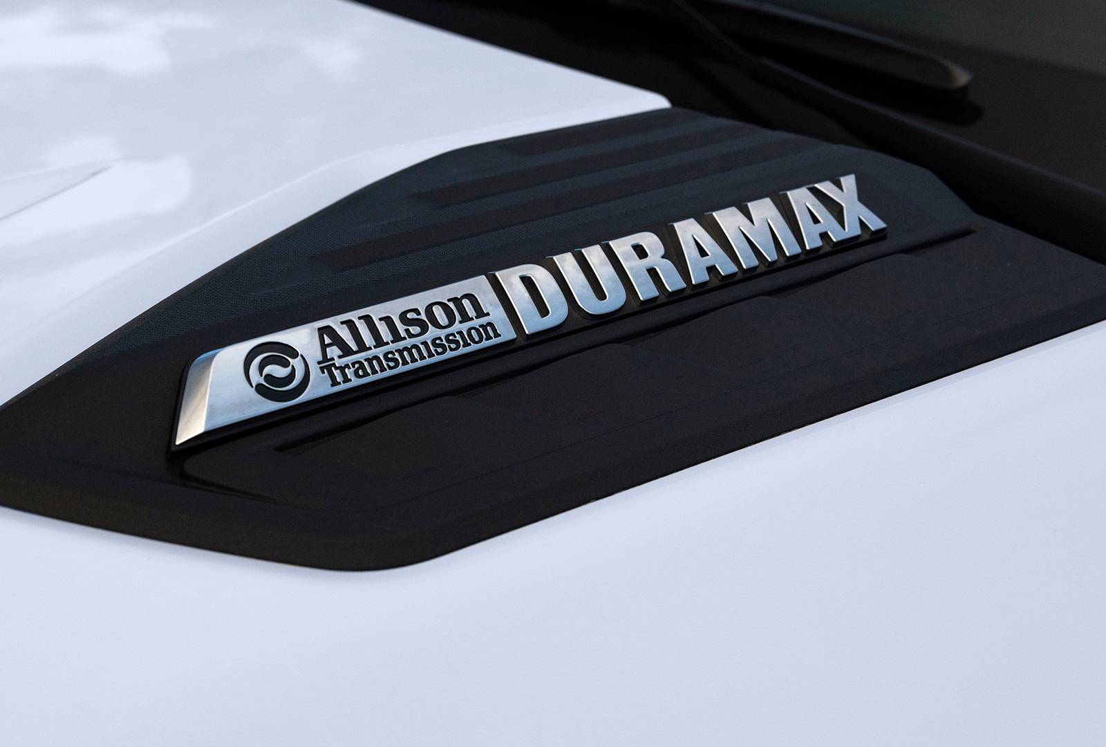 Duramax diesel and Allison transmission badge on a Silverado HD truck