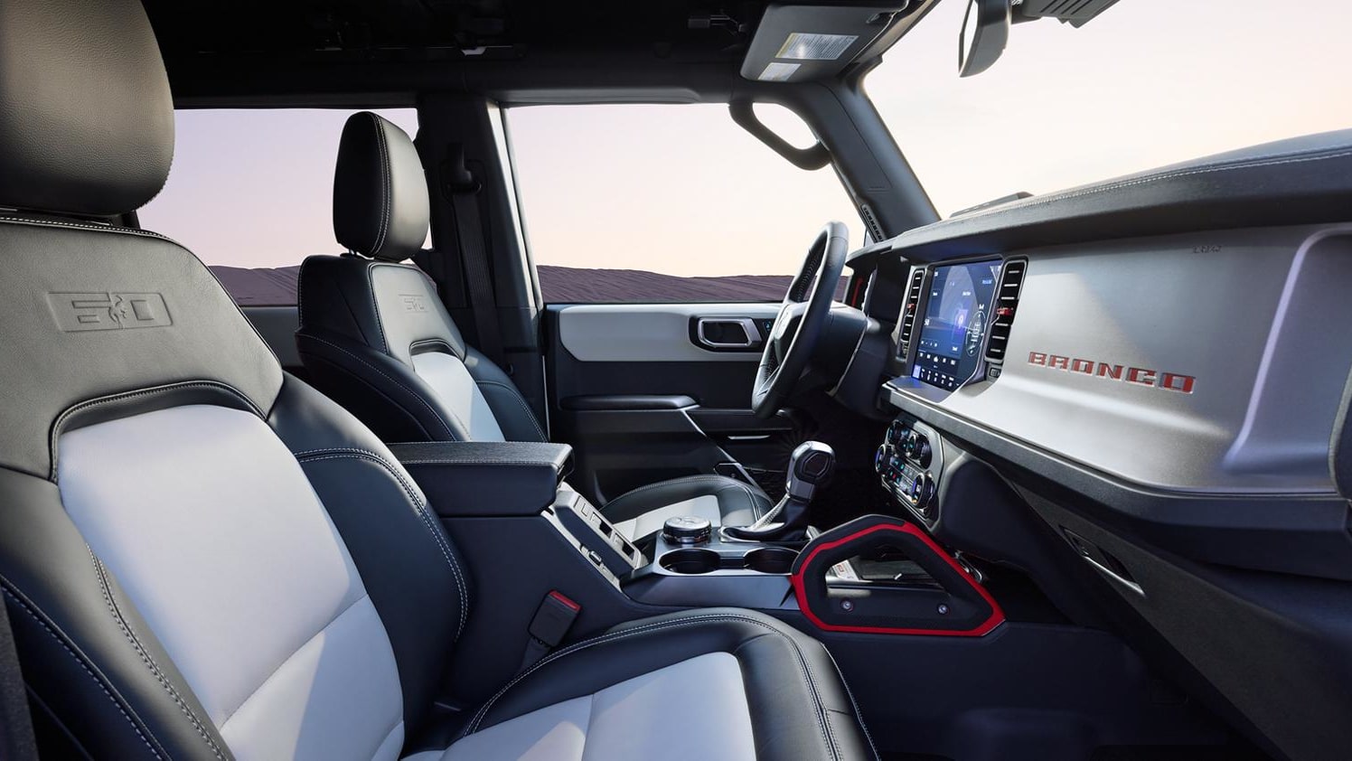 2026 Ford Bronco interior with 12-inch touchscreen and digital gauge cluster