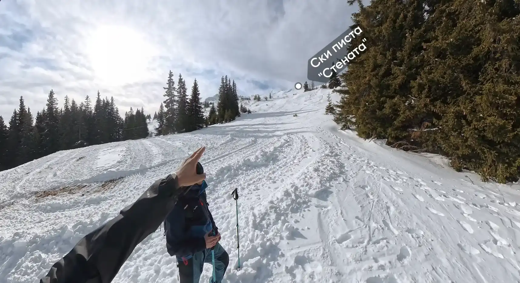 Red and steep ski run The Wall