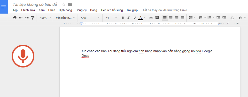 Thử nghiệm nhập văn bản bằng giọng nói trên Google Docs. Thử nghiệm nhập văn bản bằng giọng nói trên Google Docs.