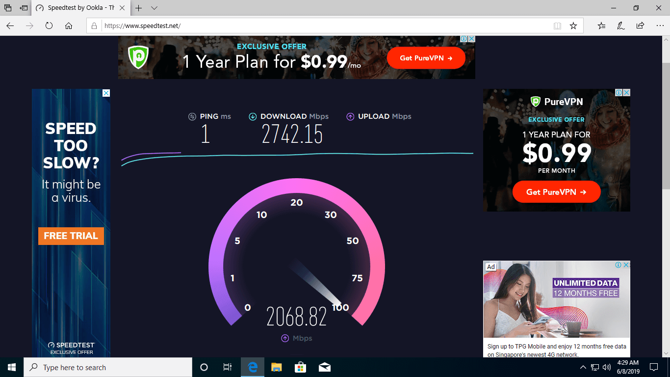 Như bạn đã thấy Download và Upload đạt đến mức MaxSpeed, điều này sẽ rất thích hợp cho những bạn muốn backup dữ liệu trên Google Drive hay các dịch vụ lưu trữ khác