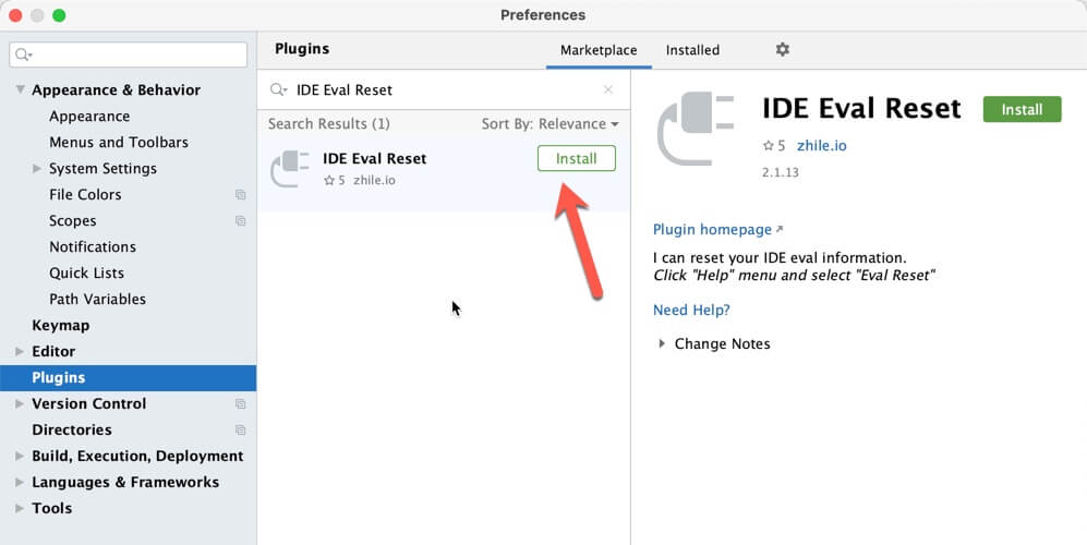 Install IDE Eval Reset plugin