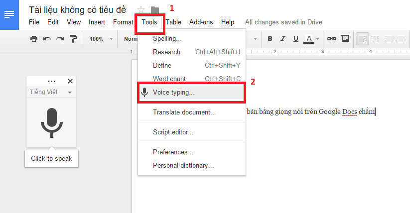 Viết, chỉnh sửa định dạng văn bản bằng cách đọc cho Google Docs nghe