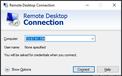 Dòng Computer bạn dán địa chỉ IP của VPS mà lúc nãy đã Copy –> Connect