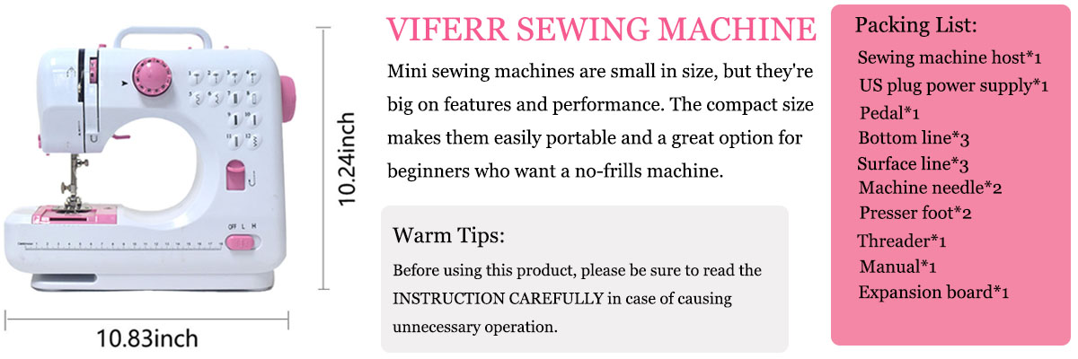 Viferr Portable Sewing Machine, Mini Sewing Machines 12 Built-In Stitches for Beginners&Kids(Pink), Size: One Size