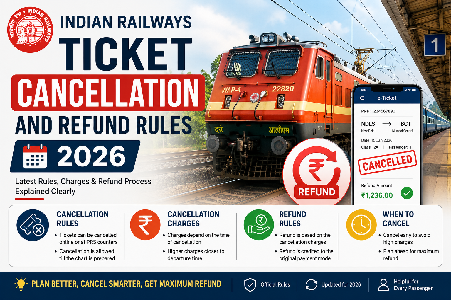 Indian Railways Ticket Cancellation & Refund Rules 2026 | भारतीय रेलवे टिकट रद्द करने और रिफंड के नियम 2026