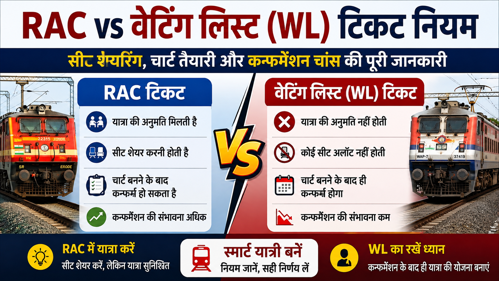 RAC vs Waiting List (WL) Tickets: Rules, Confirmation & Travel Guide | RAC बनाम वेटिंग लिस्ट टिकट: नियम, कन्फर्मेशन और यात्रा गाइड