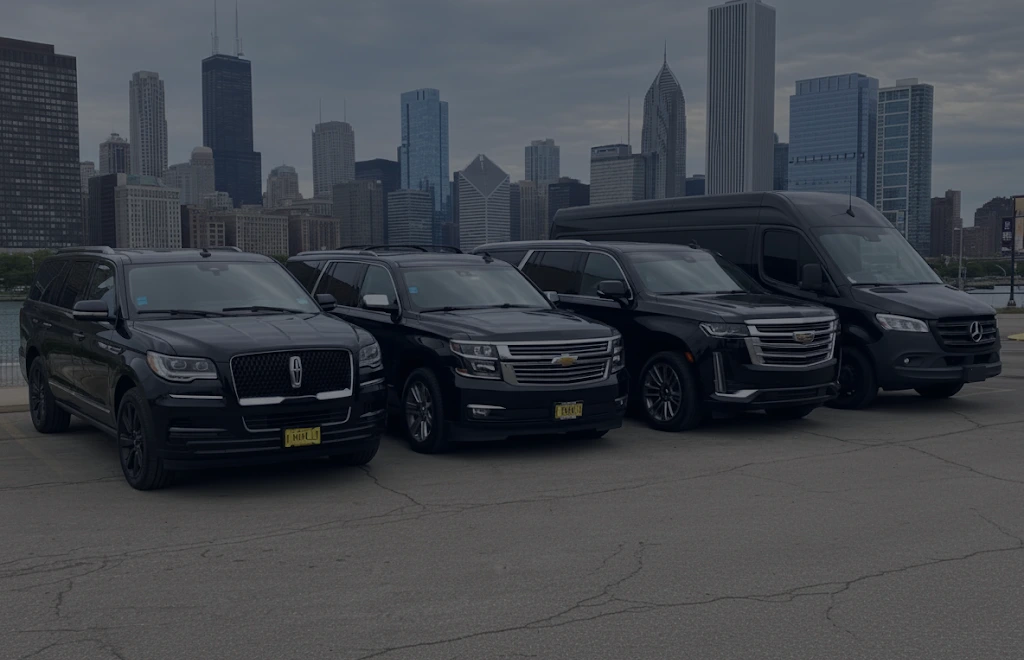 Luxury black car in downtown Chicago