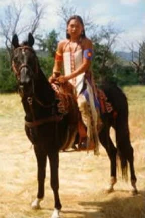 Mangus Colorado ridden by a Nez Perce rider in regalia
